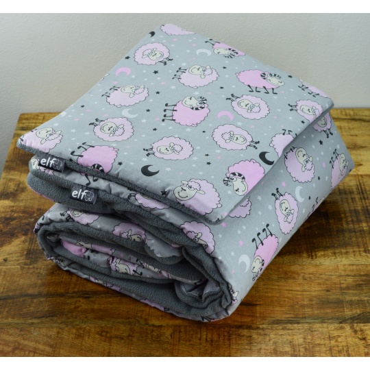 Teplá deka s polštářkem ELFan ovečky růžové + šedá